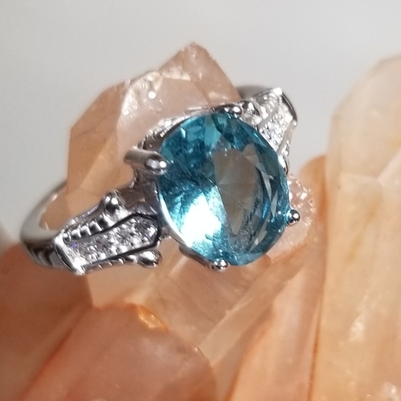 Jewelry - Genuine 2CT Aquamarine & White Topaz 925 ring sz7